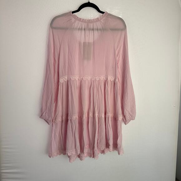 NWT Eberjey Pink Small Summer of Love Sofia Mini V-Neck Lace Scalloped Hem Dress - Picture 5 of 13
